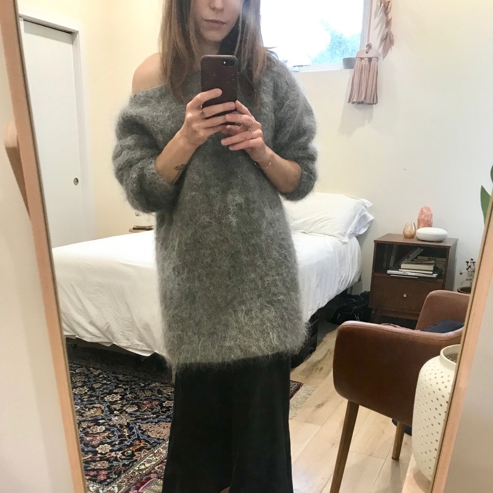 Vintage hand knit grey mohair sweater